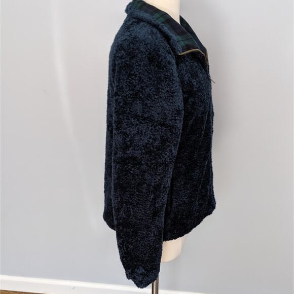 Women's Pendleton Fuzzy Zip Navy Plaid Fleece Jacket Medium Pockets Fall - Picture 4 of 10